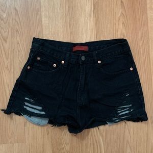 Black high waisted denim short